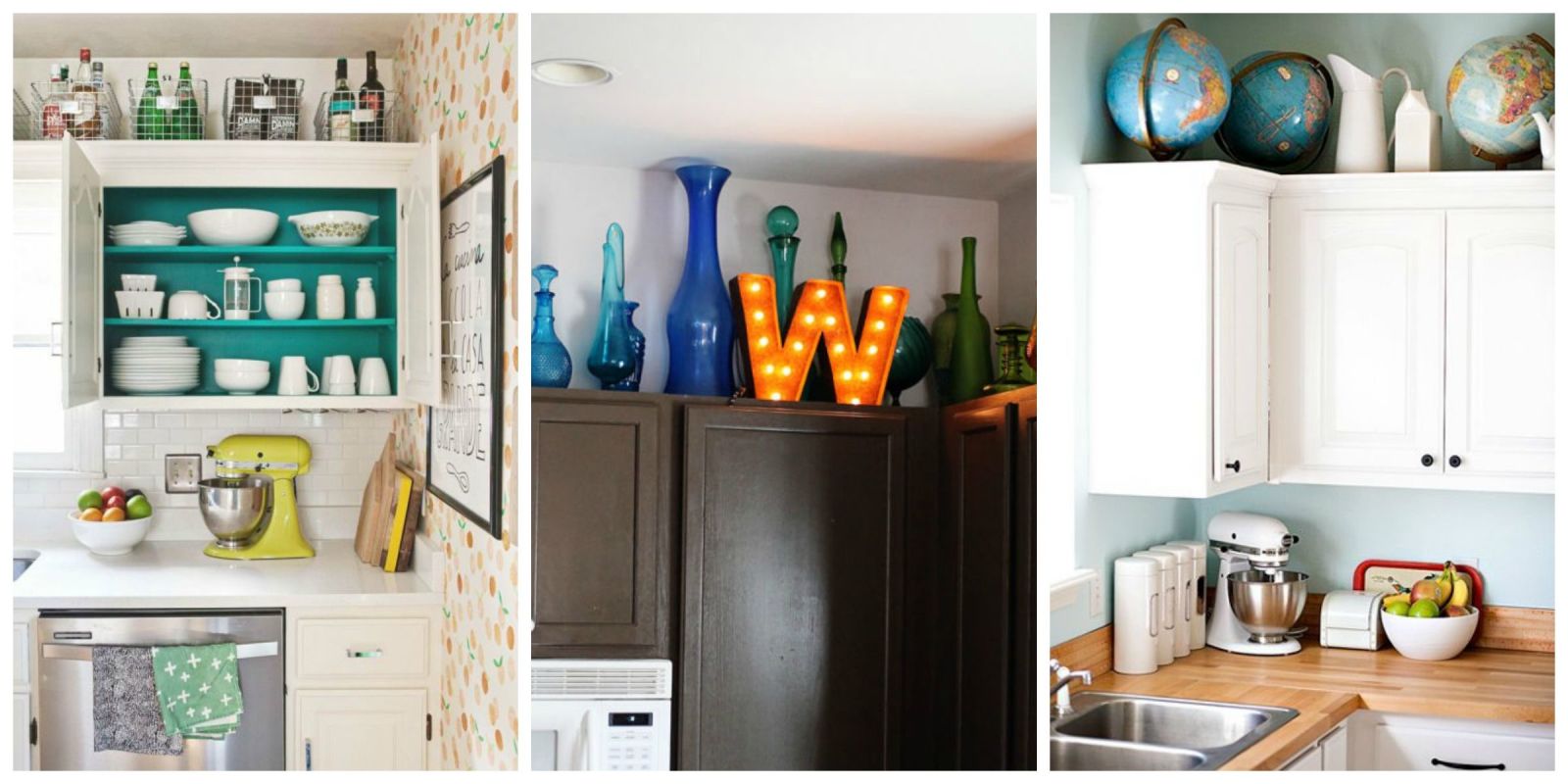 Design Ideas for the Space Above Kitchen Cabinets - Decorating Above