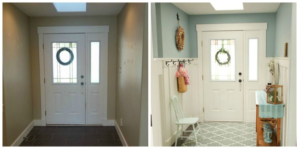 Board-and-batten wainscoting is an easy way to add a dramatic dose of farmhouse charm to an entryway. Get the tutorial at The Home Depot 