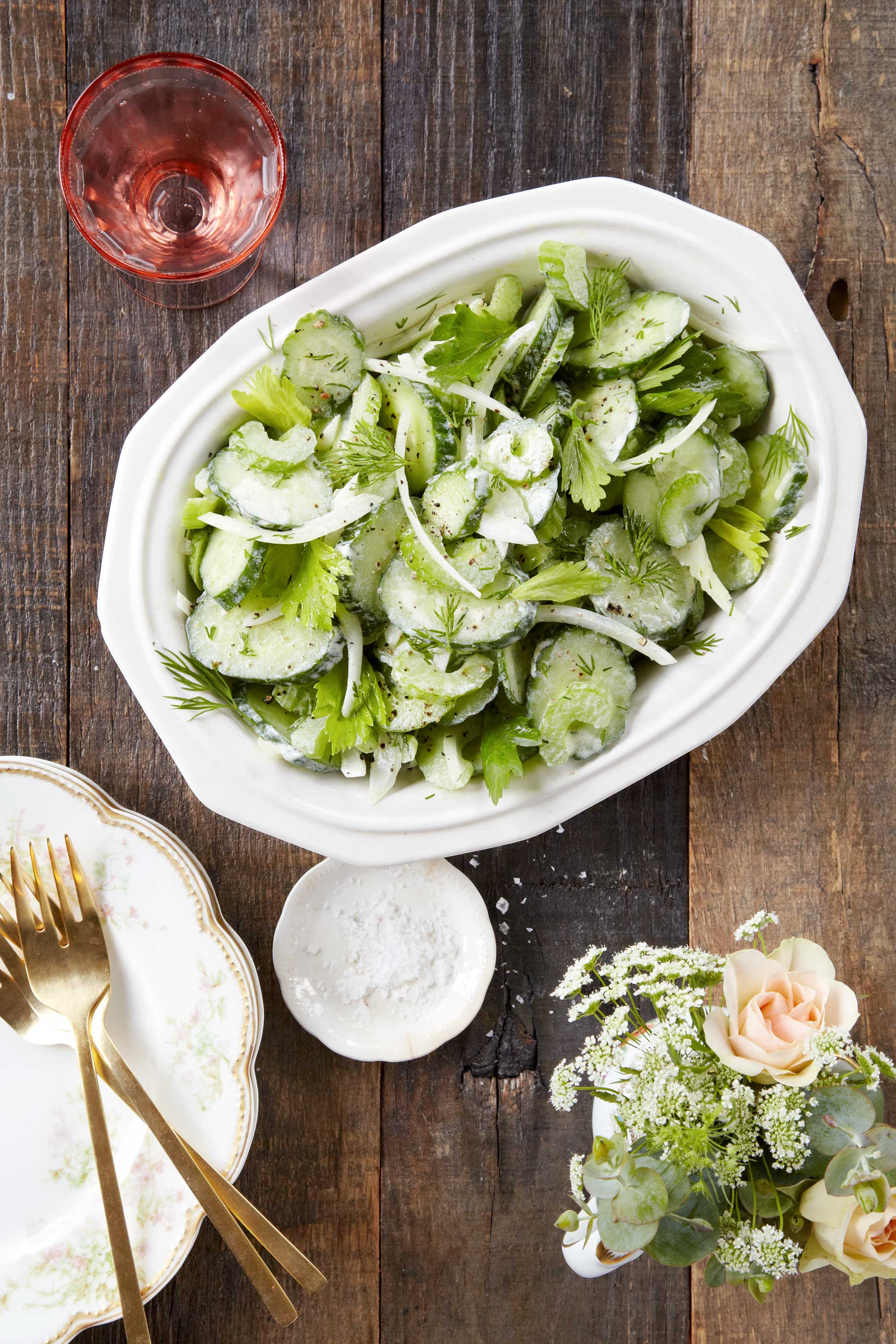 Cucumber, Celery, & Sweet Onion Salad with Sour Cream Dressing Recipe