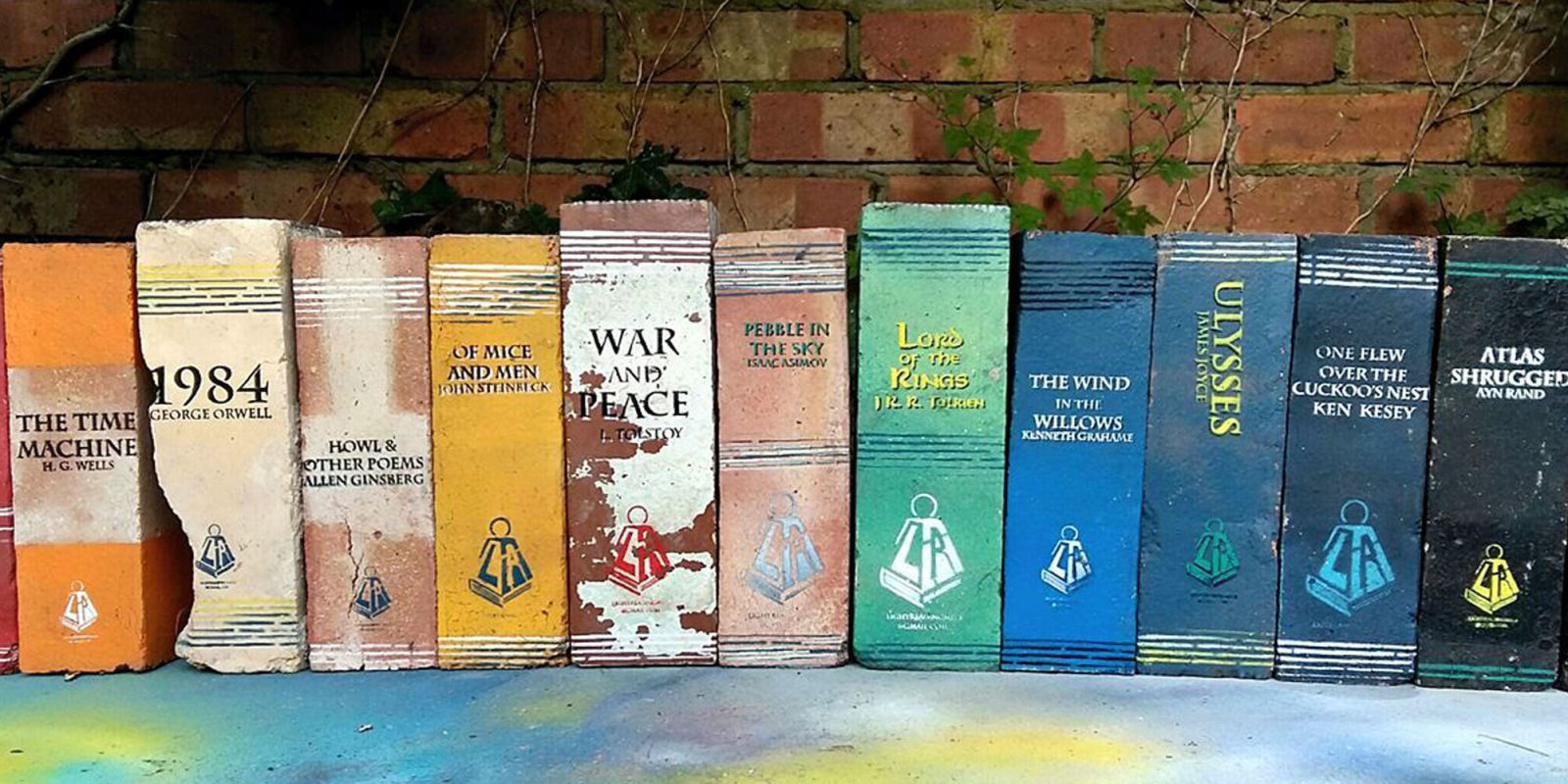 Bricks Painted to Look Like Books Faux Vintage Books