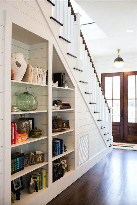 unique staircase shelving and bath ideas