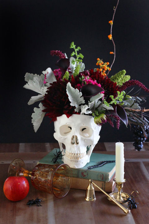 diy floral skull centerpiece