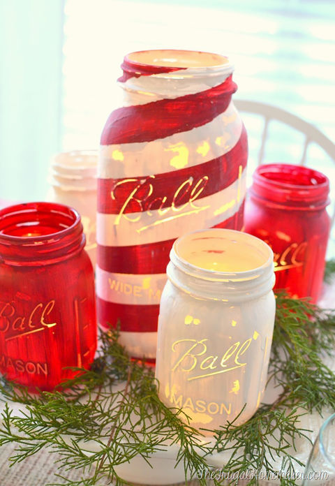 The chalky paint gives this Mason jar craft a vintage look. Get the tutorial at The Frugal Homemaker.
