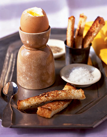 An egg, cooked to soft-boiled perfection, offers a comforting start to the day. Buttery sticks of salt-and-pepper-seasoned toast allow you to soak up every golden drop of yolk. Related: Soft-Boiled Eggs and Toast 