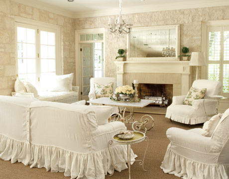 Linen Slipcover a white living room with chairs and couch covered in slipcovers - Linen Slipcover
